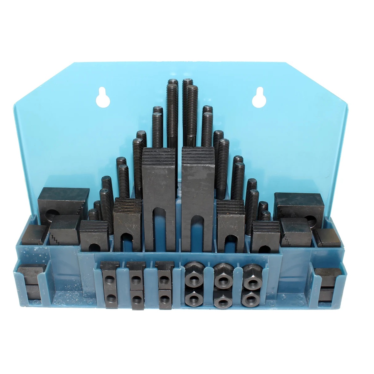 Набор клиновых ступенчатых прижимов (58 предметов, паз 9.7 мм, М8x1.25 мм, металлический футляр, YT-0201) CNIC