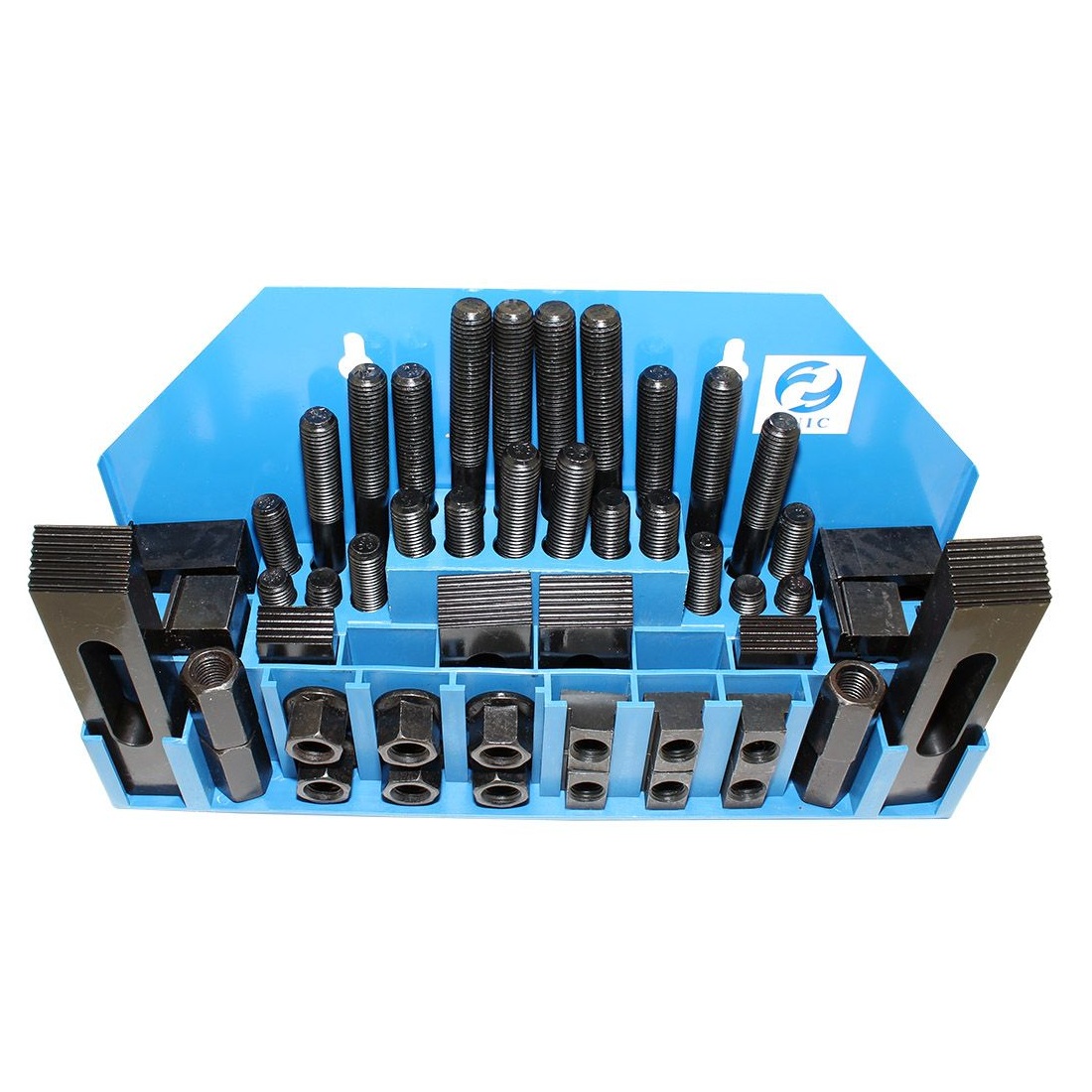 Набор клиновых ступенчатых прижимов (58 предметов, паз 13.7 мм, М10x1,5 мм, металлический футляр, YT-0203) CNIC