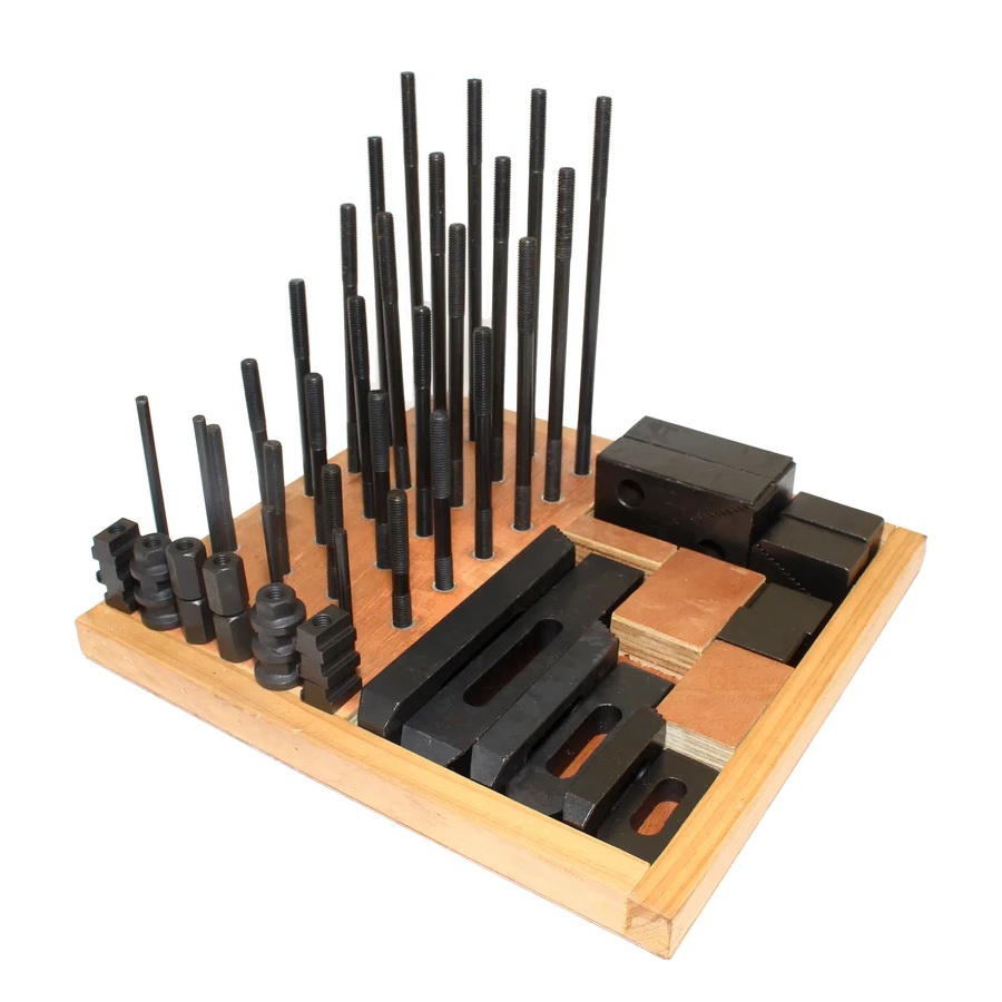 Набор клиновых ступенчатых прижимов (58 предметов, паз 19.7 мм, М18x2.5 мм, деревянная подставка, YT-0410) CNIC