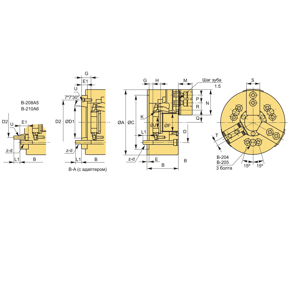Патрон токарный гидравлический 3-х кулачковый 610 мм (24") B-224A20Фото 10903-02.jpg