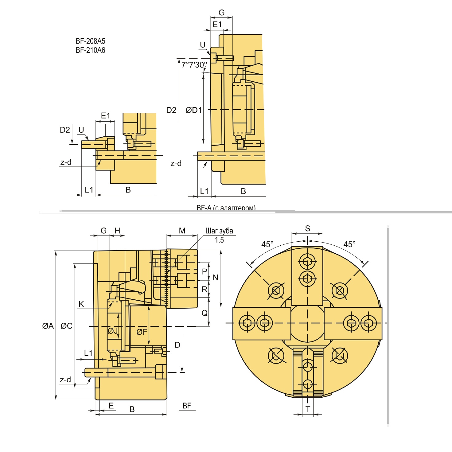 Патрон токарный гидравлический 4-х кулачковый 169 мм (6") BF-206A5Фото 10905-04.jpg