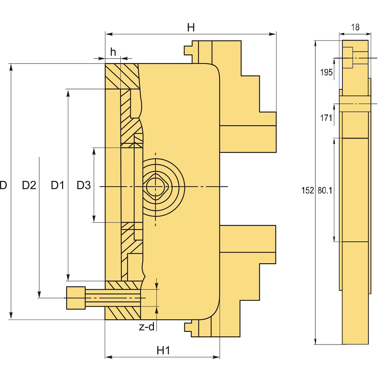 Патрон токарный 6-ти кулачковый FUERDA K13-250F+FLC-250/A8 с адаптеромФото 11009-06.jpg