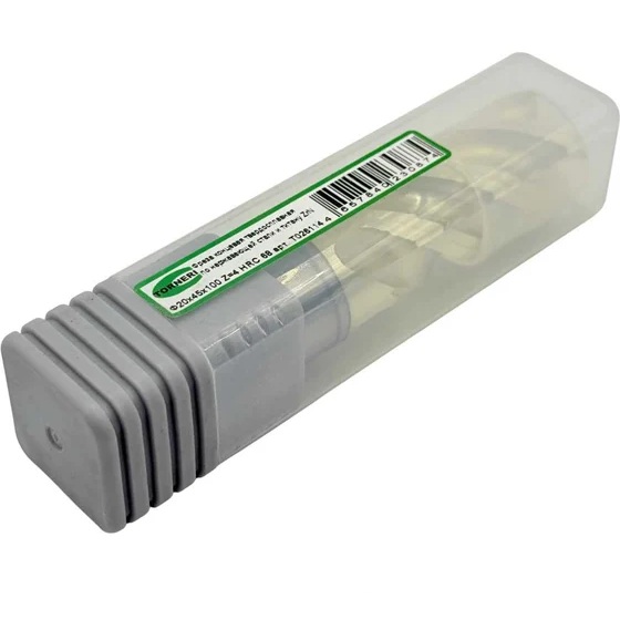 Фреза концевая твердосплавная TORNERI ц/х 20x45x100 мм z=4 по нержавеющей стали и титану, с покрытием ZrN, HRC 68Фото 9225-03.jpg